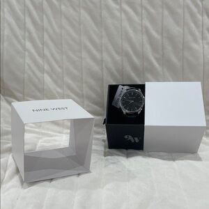 Nine West Men's Black Dial Silver-Tone Watch